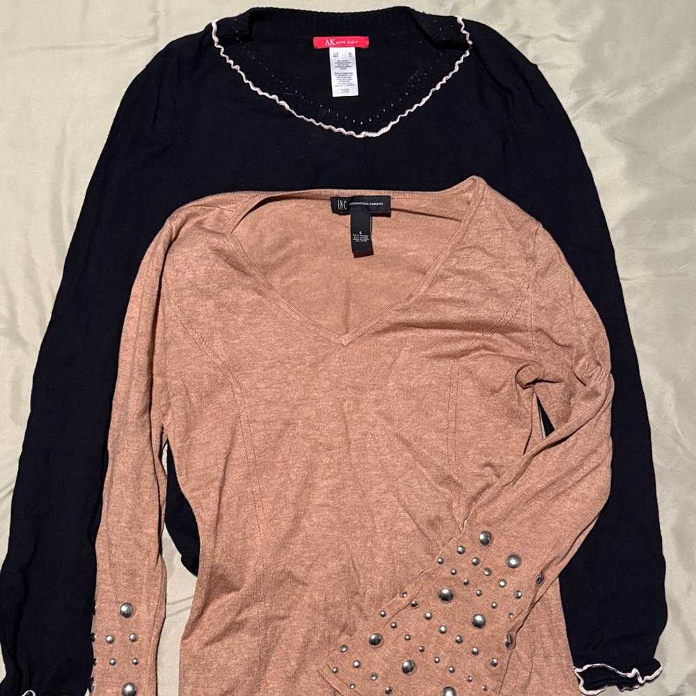 Black and Tan Long Sleeve Sweater Tops